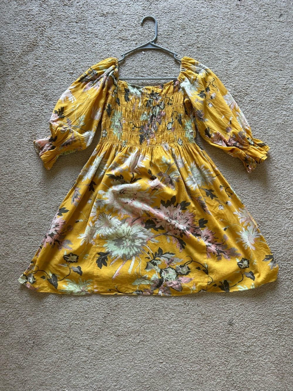 H&M Mustard Yellow Floral Smocked Top